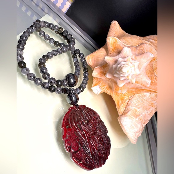 LABRADORITE + HEMATITE NATURAL STONES NECKLACE - Picture 1 of 16